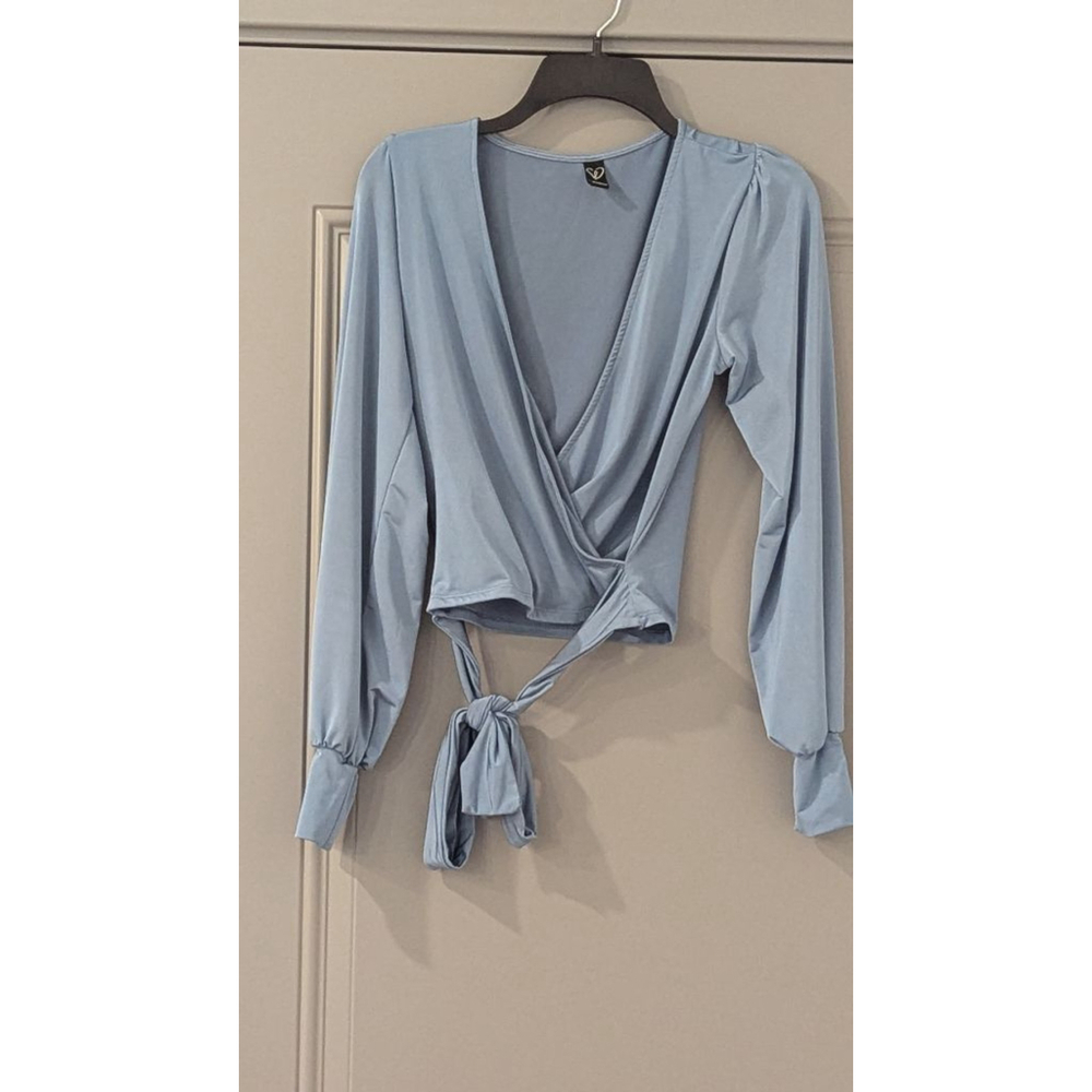 Women's Windsor Blue Long Sleeve Wrap Crop Top